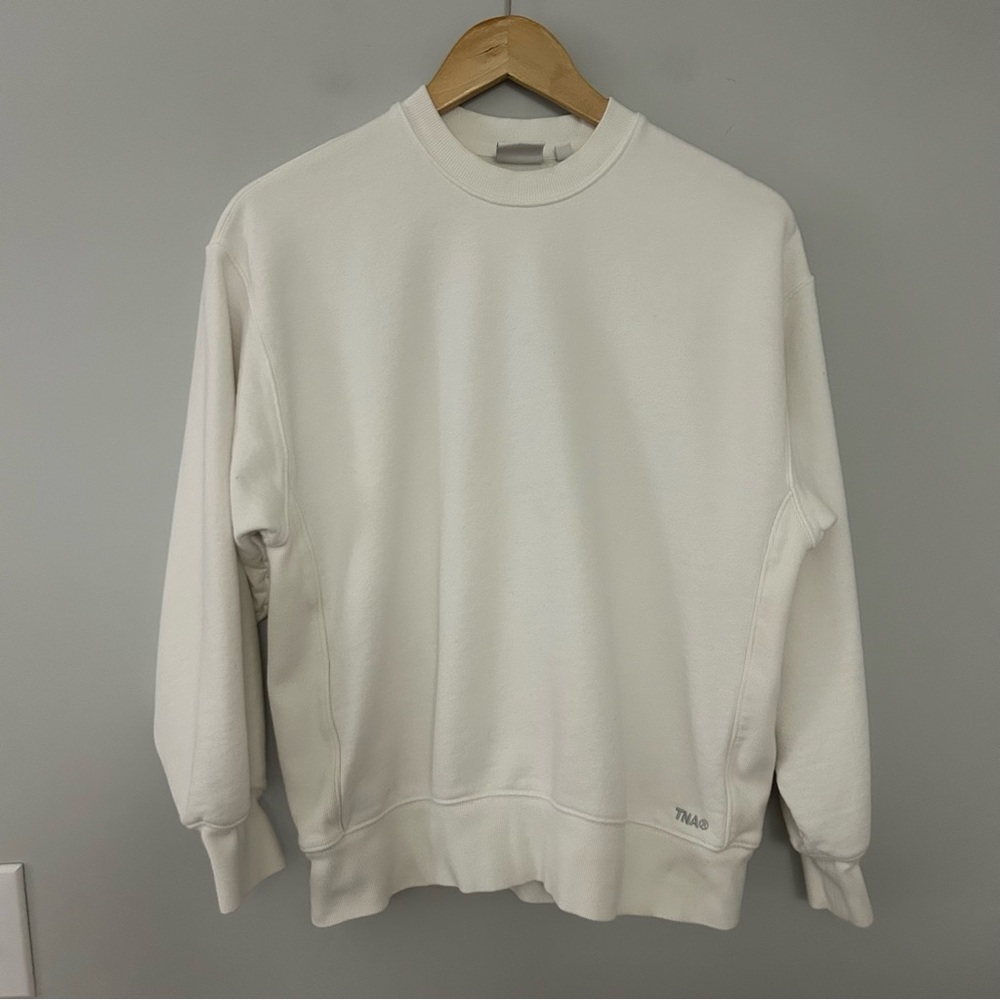 Aritzia TNA SweatFleece Terry Fleece White Pullover Crewneck Sweatshirt